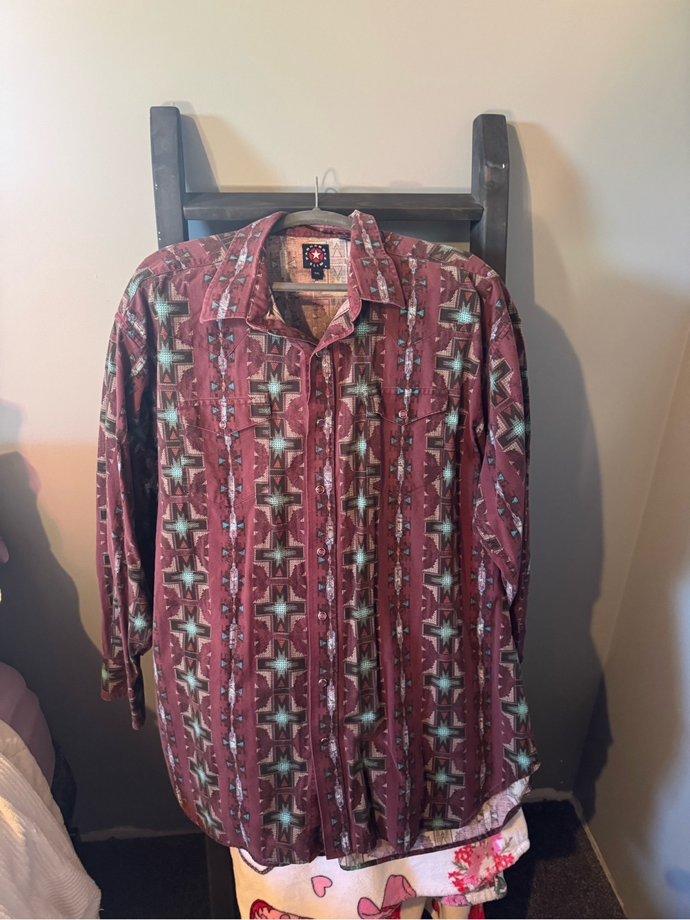 Panhandle Slim Burgundy Southwestern-Pattern Button Down Shirt XXL